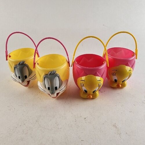 2 Bugs Bunny and 2 Tweety Bird Mini Easter Buckets Baskets Vintage Looney Tunes