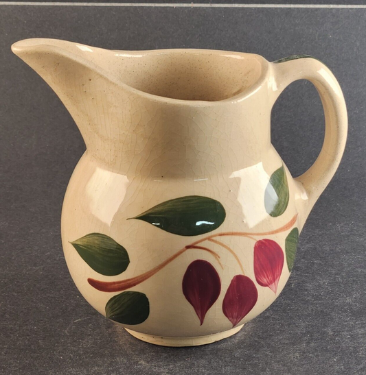 Watt Pottery Ovenware Medium Tear Drop Pitcher w Handle Red Bud Vintage 5½" 16oz