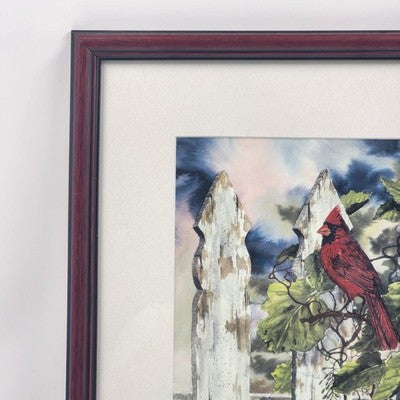 Fenceline Friend Cardinal Print by Michael Capser 8x10" Framed Matted Art Decor