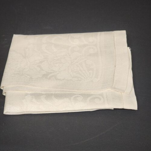 3 Linen Dresser Scarf Damask Cream Ecru Rose Runner Table Cover Doiley