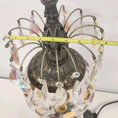 Borske Sklo Waterfall Crystal Marble Globe Brass Table Lamp 36" 3-Way Loevsky
