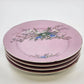 Pink Porcelain Dessert Plates Set 4 Birds Nest Blue Flowers Gold 7.5" Vintage