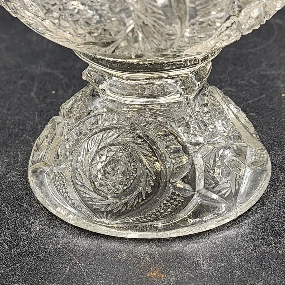 EAPG Pedestal Mini Punch Bowl Clear Glass Spinning Star US Glass 5 Mini Cups Vtg
