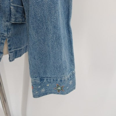 Christopher & Banks Denim Shirt Jacket Size Large Embroidered Long Sleeve Casual