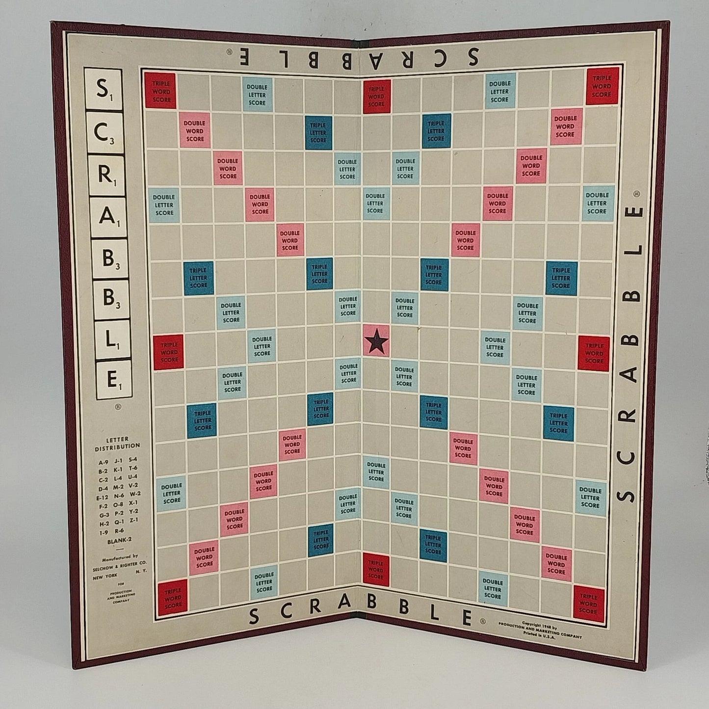 Scrabble Game Board Only 1948 Light Maroon Back Replacement Board 14" USA Vtg