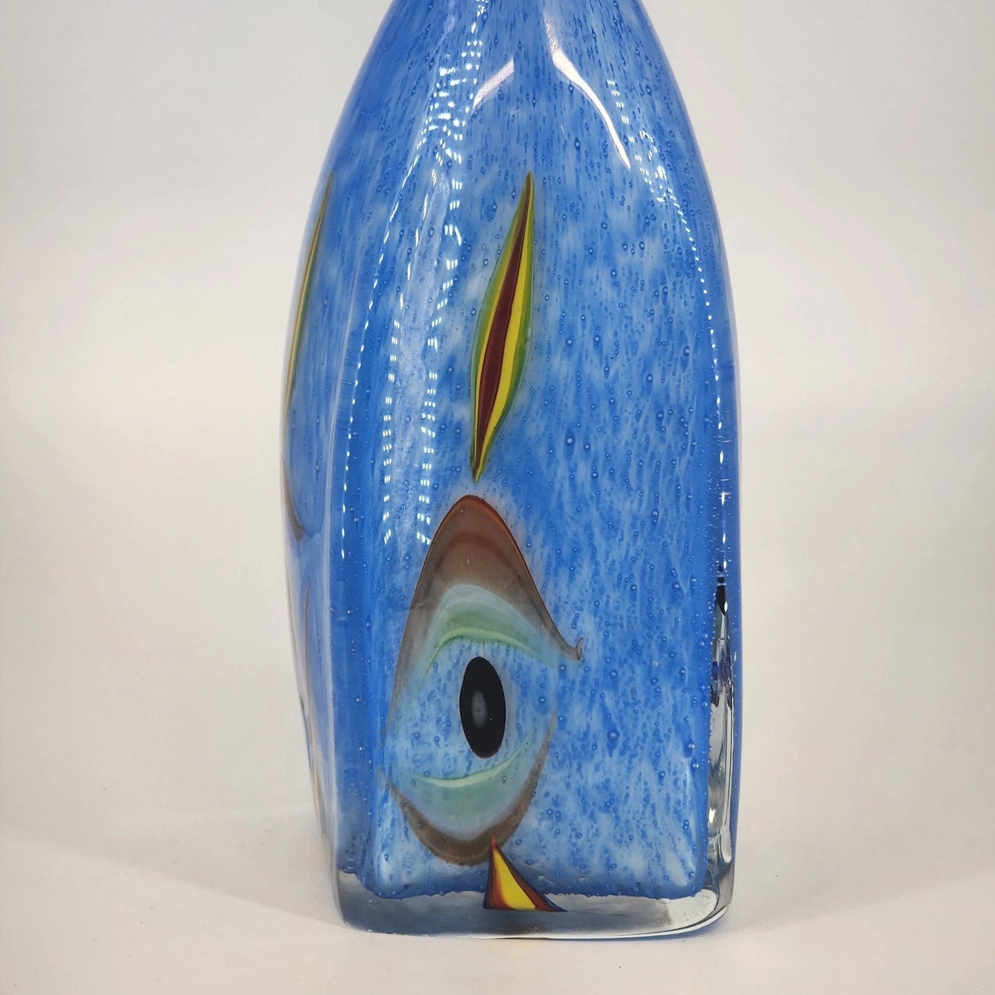 Milano Murano Sommerso Art Glass Vase Blue White Eyes 11.5 Inch