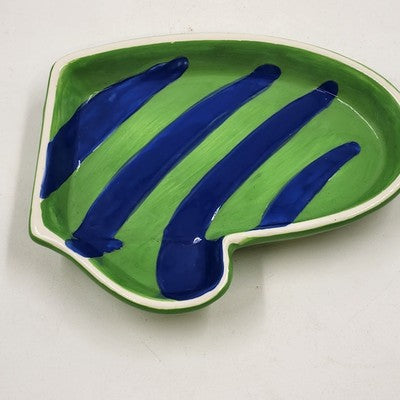 Holiday Home Green Blue Mitten Glove Trinket Dish Ceramic China 6"x1"