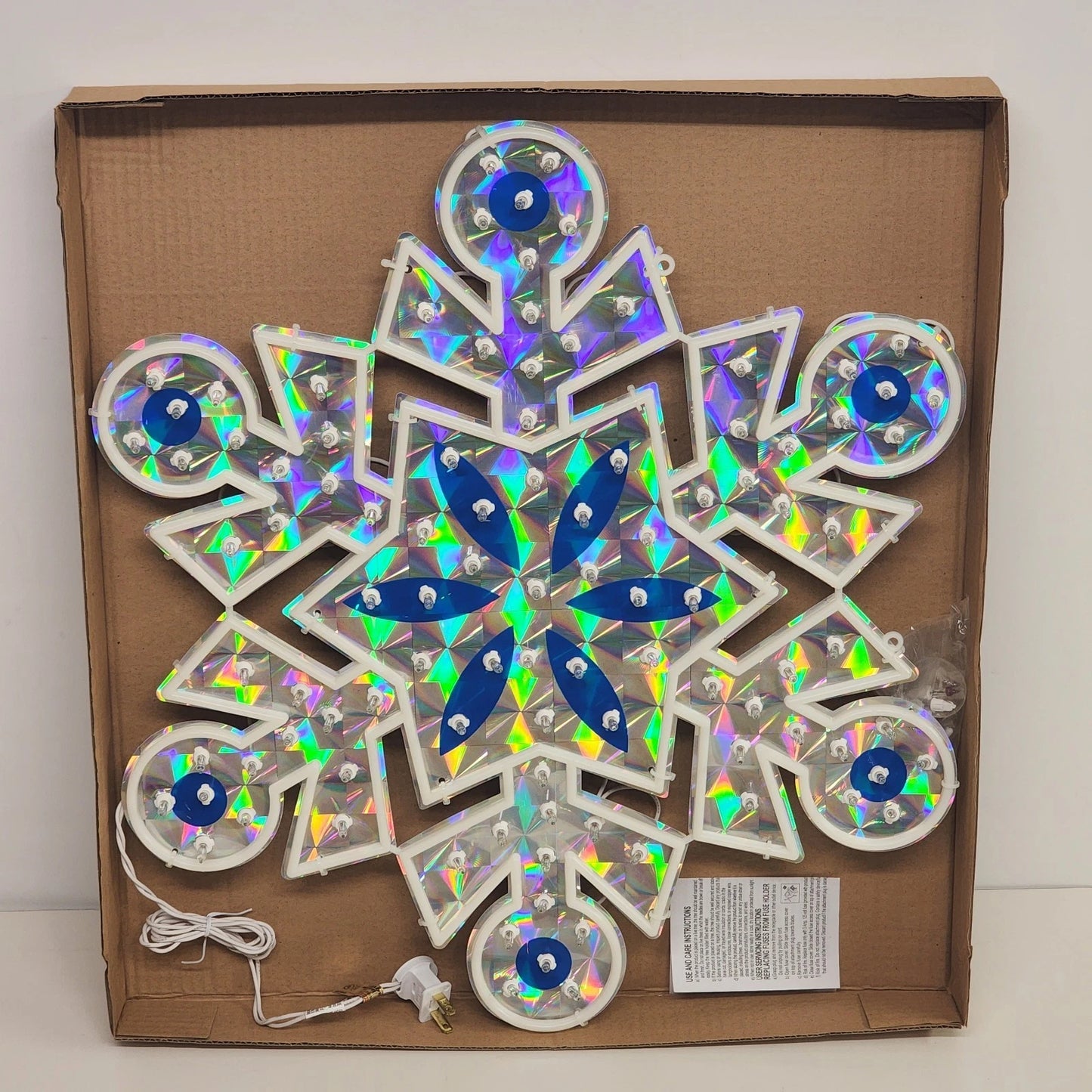 Winter Wonder Lane 19" Holographic Snowflake Window Decor 100 Lights 20" NOS