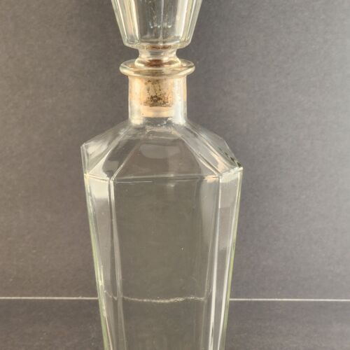 Prop Whiskey Decanter Clear Glass Bottle w Corked Stopper 12” Tall Stopper Stuck