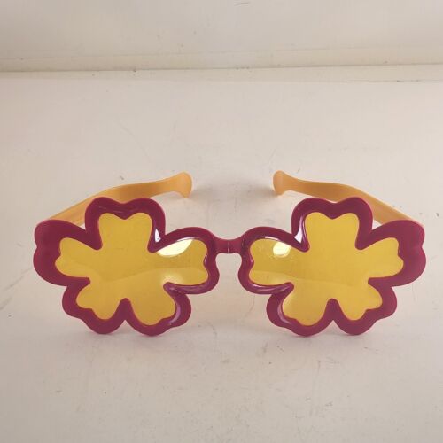 Giant Hibiscus Plastic Sunglasses Pink Frames Yellow Lens 11"x4" Party Dress