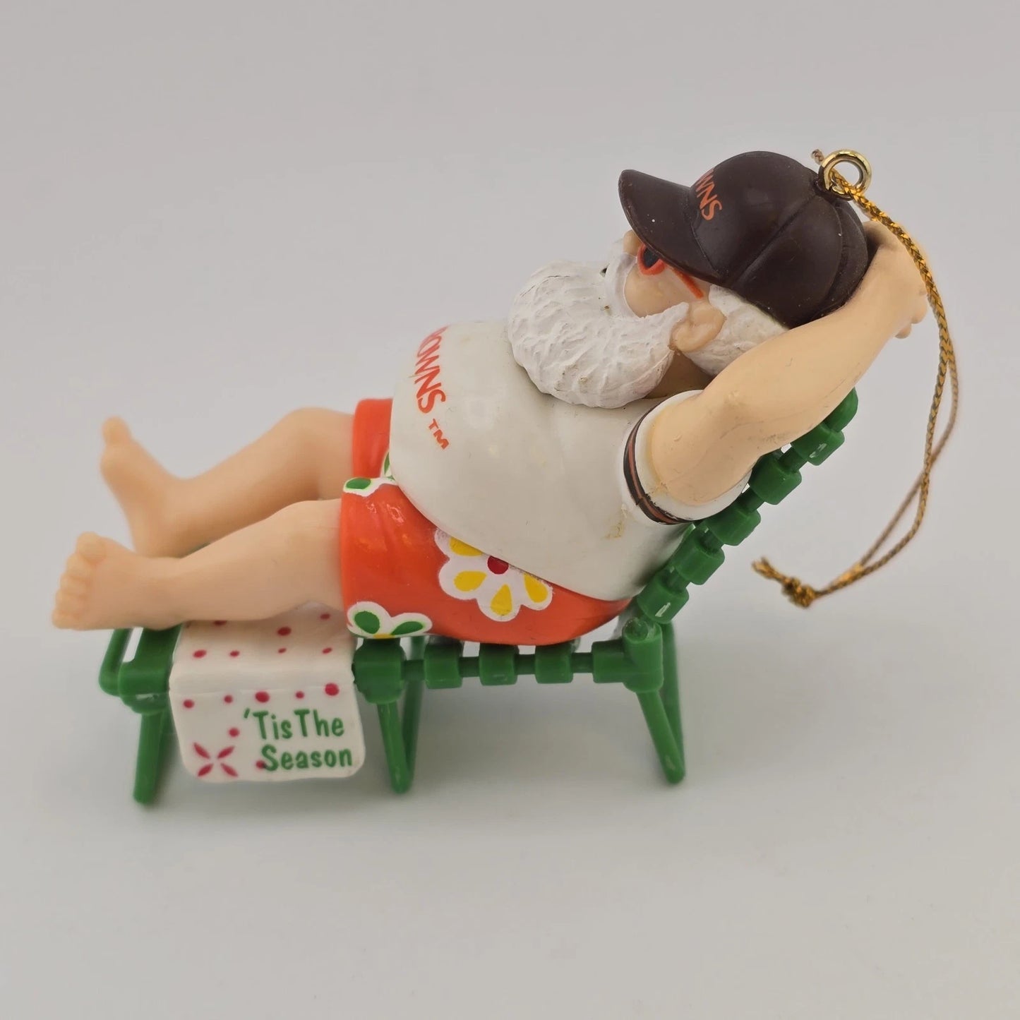 Cleveland Browns Santa Christmas Ornament on Beach Chair by Russ China 3.5" Vtg
