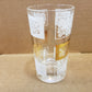 6 Vintage Glass Tumblers Gold White Geometric Design 2 each 5.5" - 5" - 3" tall