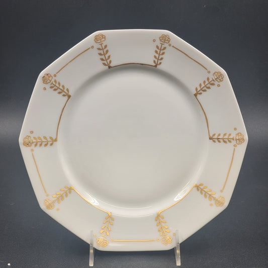 Tirschenreuth Bavaria Decagon Porcelain Dinner Plate – Vintage 9.75" Floral with Intricate Gold Trim – Mid-Century Elegant Collectible