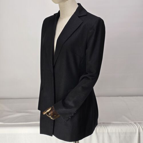 Rena Rowan Black Blazer One Button Closure 100% Wool Size 4 Lined 2 Pockets EUC