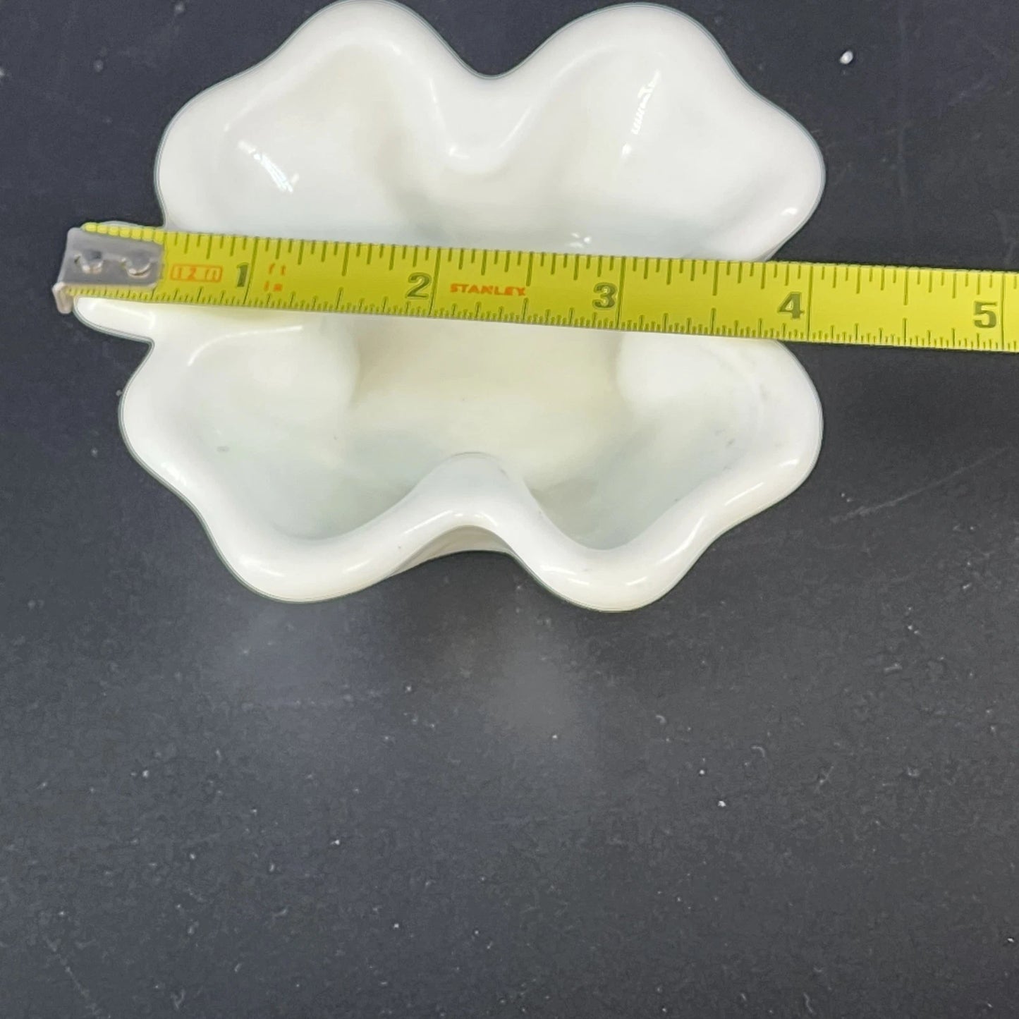 Milk Glass Four Leaf Clover Bowl Lucky Shamrock Candy Dish Trinket Small Tray