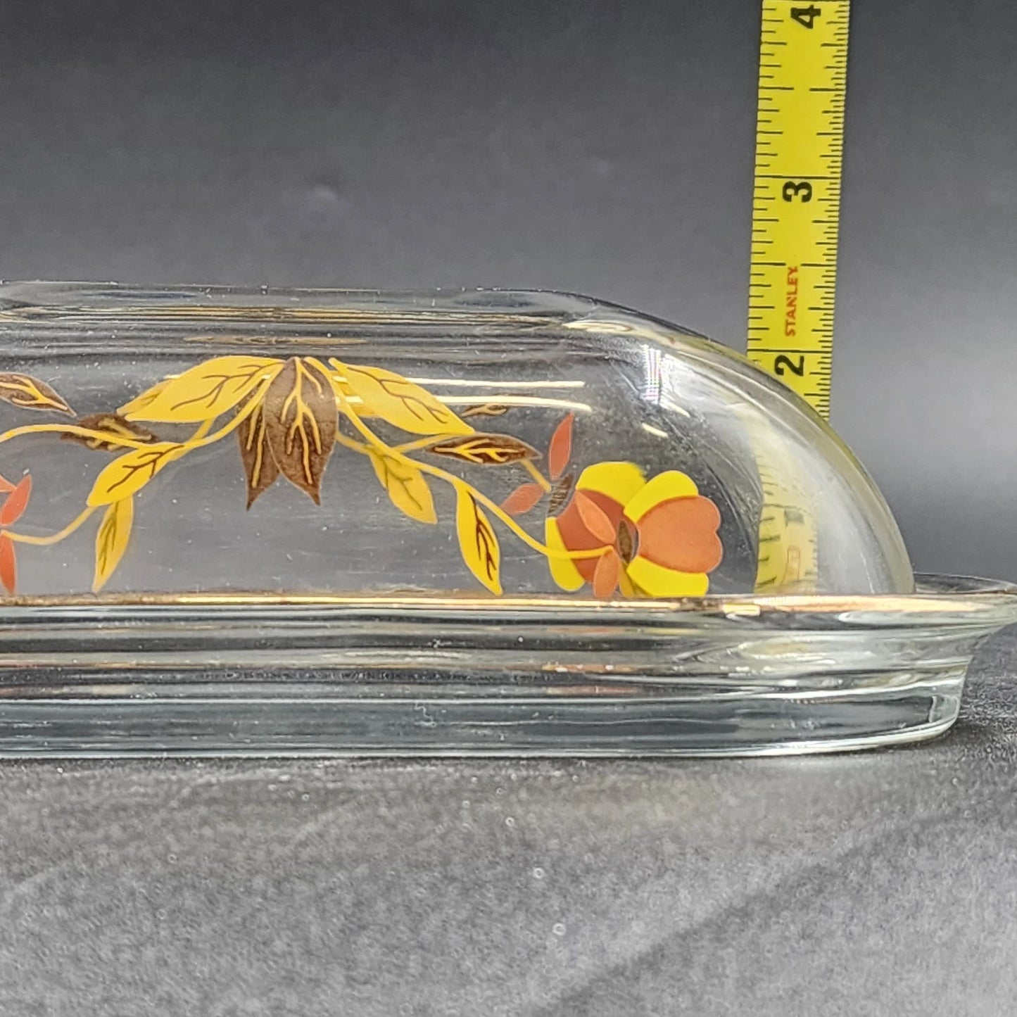 Autumn Leaf Glass Covered Butter Dish 1/4 Lb Hall's Superior Jewel Tea MCM Vtg