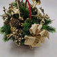 Floral Arrangement Christmas Basket Greenery Holly Red Basket 10" Gold Bow