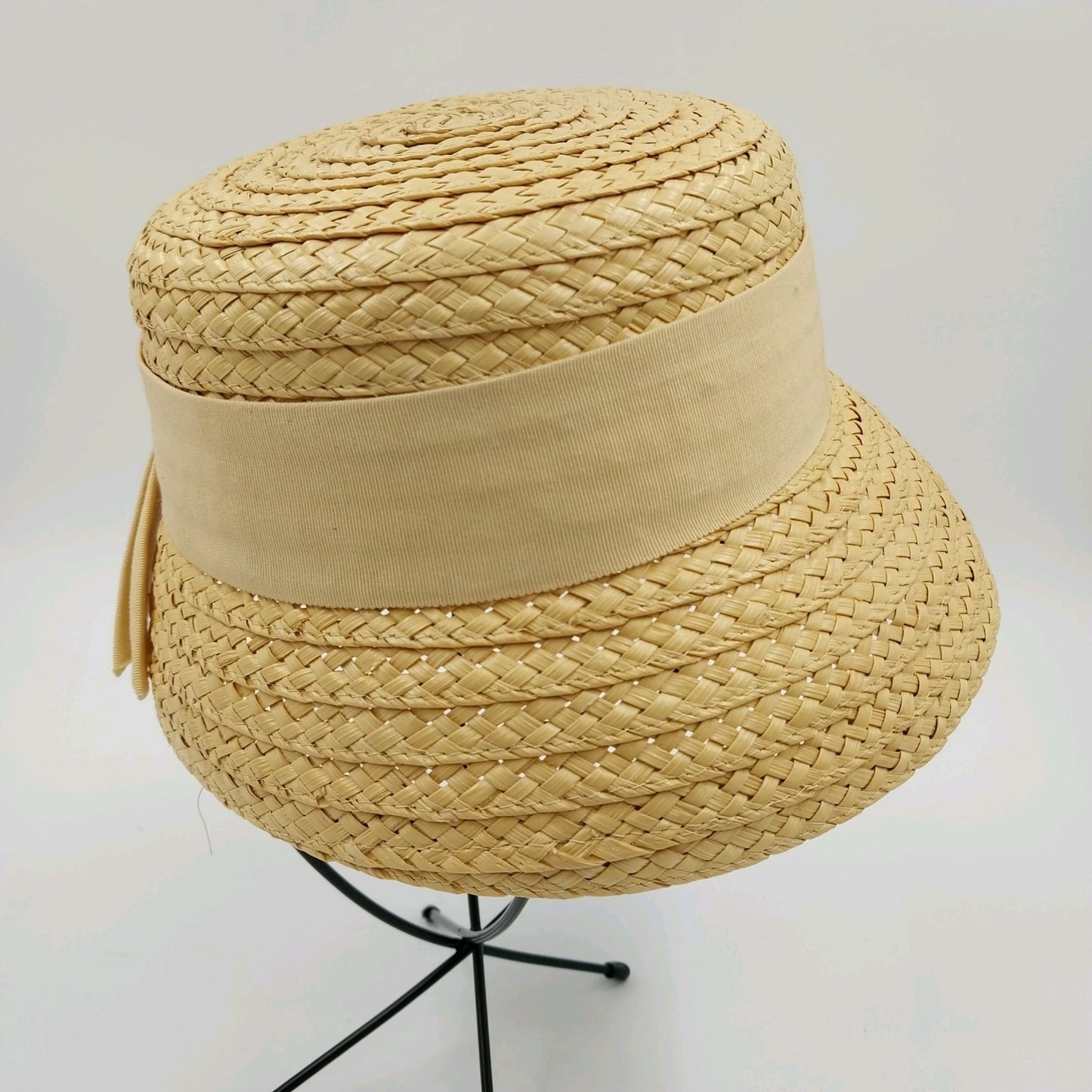 Rike's Natural Straw Summer Sun Bucket Hat Crochet with Natural Lined Ribbon Bow