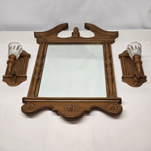 7 Pc 13" Mirror w 2 Candle Sconces Wall Decor Syroco Set Home Decoration Vintage