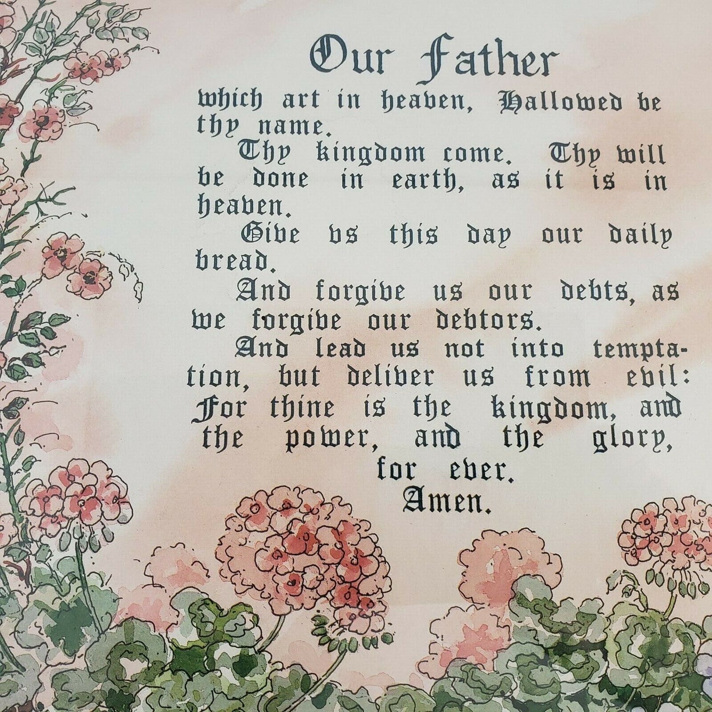 The Lord's Prayer Gold Tone Framed Picture Art Religious Christian Decor Vintage