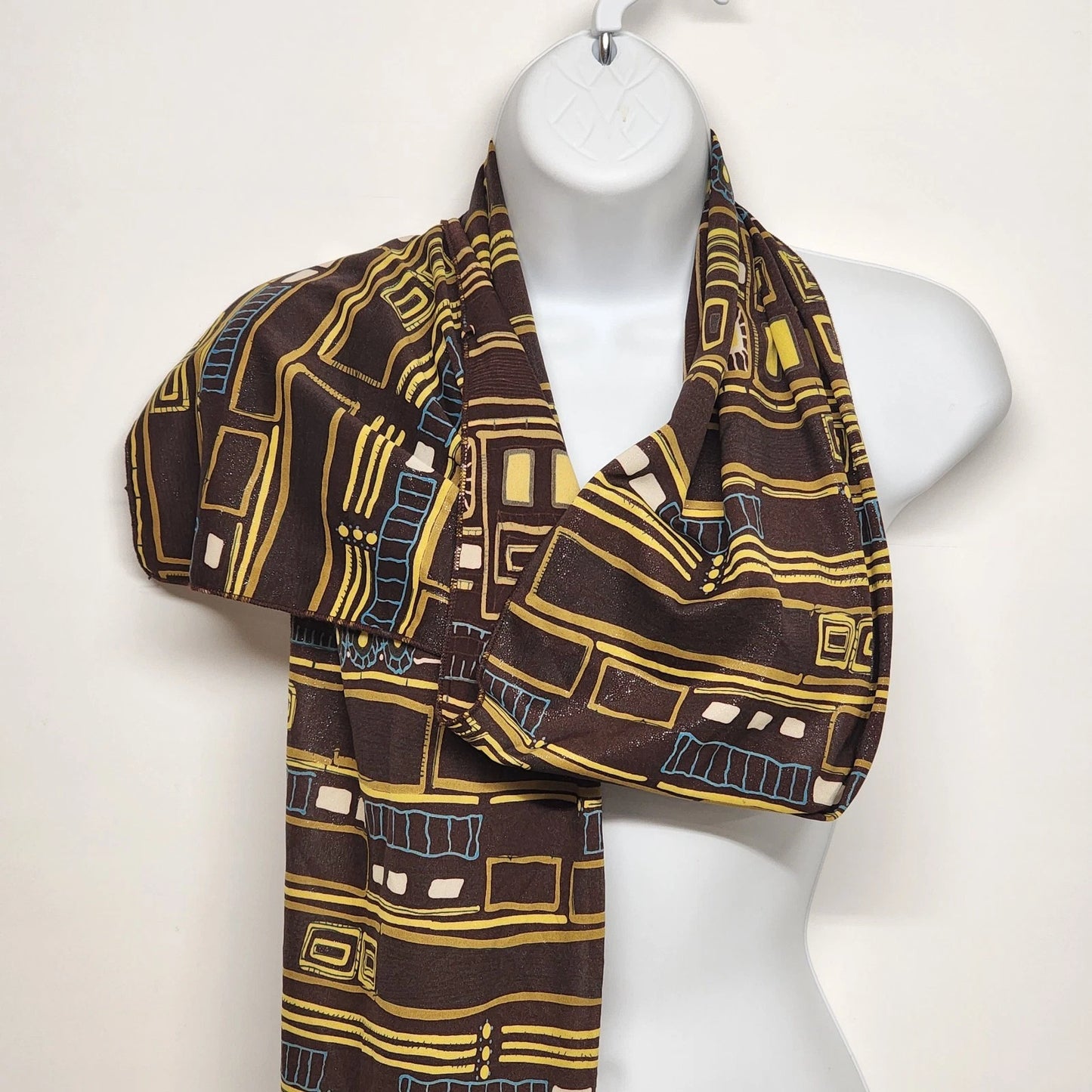 Brown Sparkle Mesh Neck Scarf Long Geometric Glitter Knit Stretch 65x10"