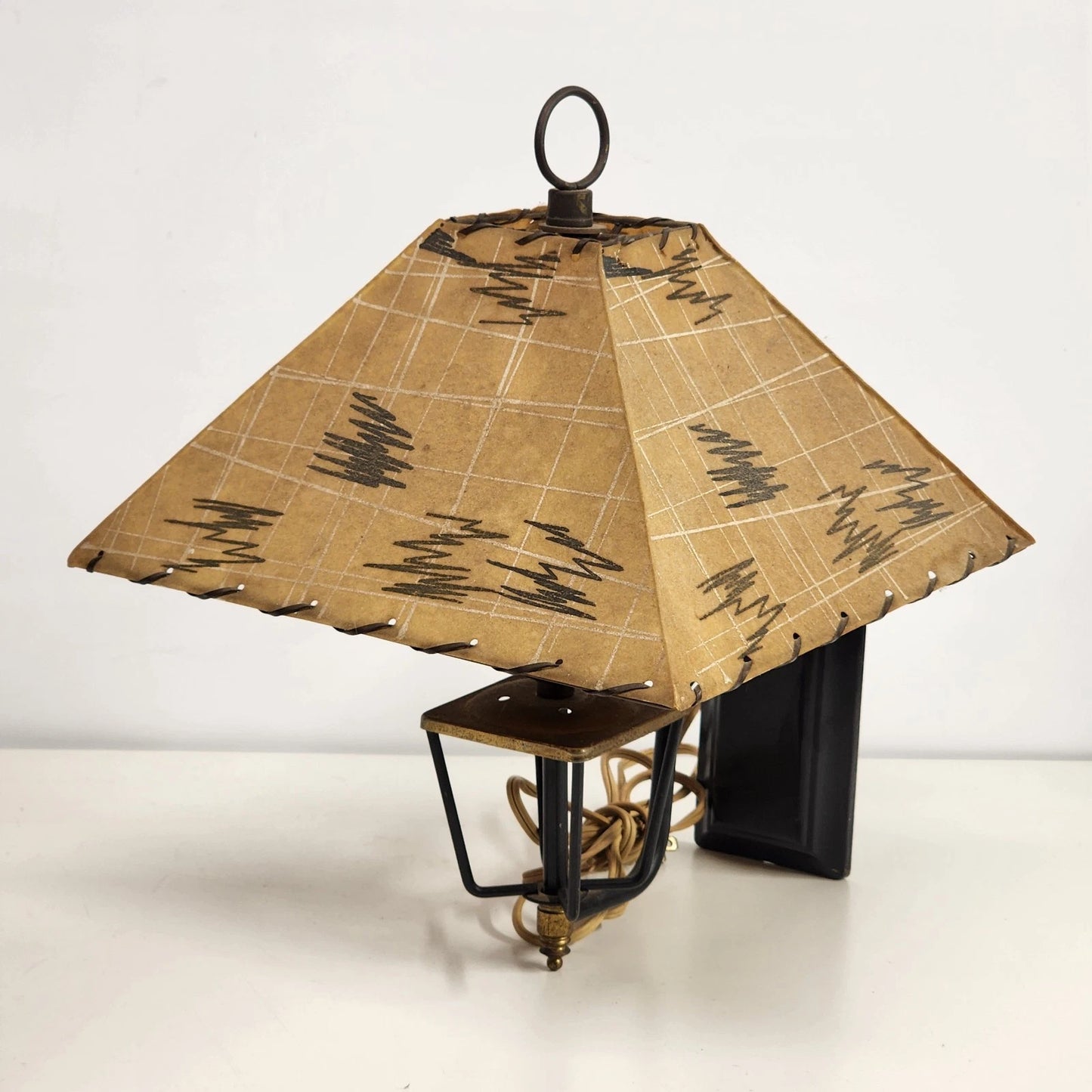 Wall Sconce Fiberglass Lamp Atomic Shade Plug-In Trapezoid 13" 1950's Light MCM