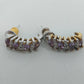 Purple Clear Marquise Crystal J Hoop Earrings Silver Tone Post Back Vintage