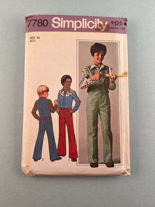 Simplicity 7780 Vintage Sewing Pattern 1976 Boys Size 10 Vest Shirt and Jeans