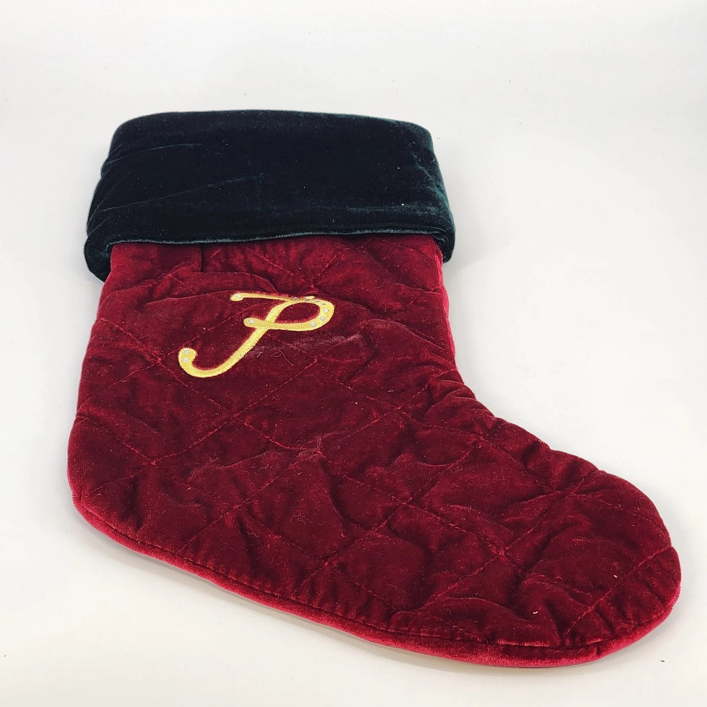 Monogram P Harvey Lewis Stocking Red Velvet Christmas Embroidered Crystal Bling