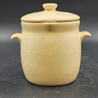 Ceramic Grease Drippings Jar w Lid Strainer Mushroom Homemade Pottery 1981 Vtg