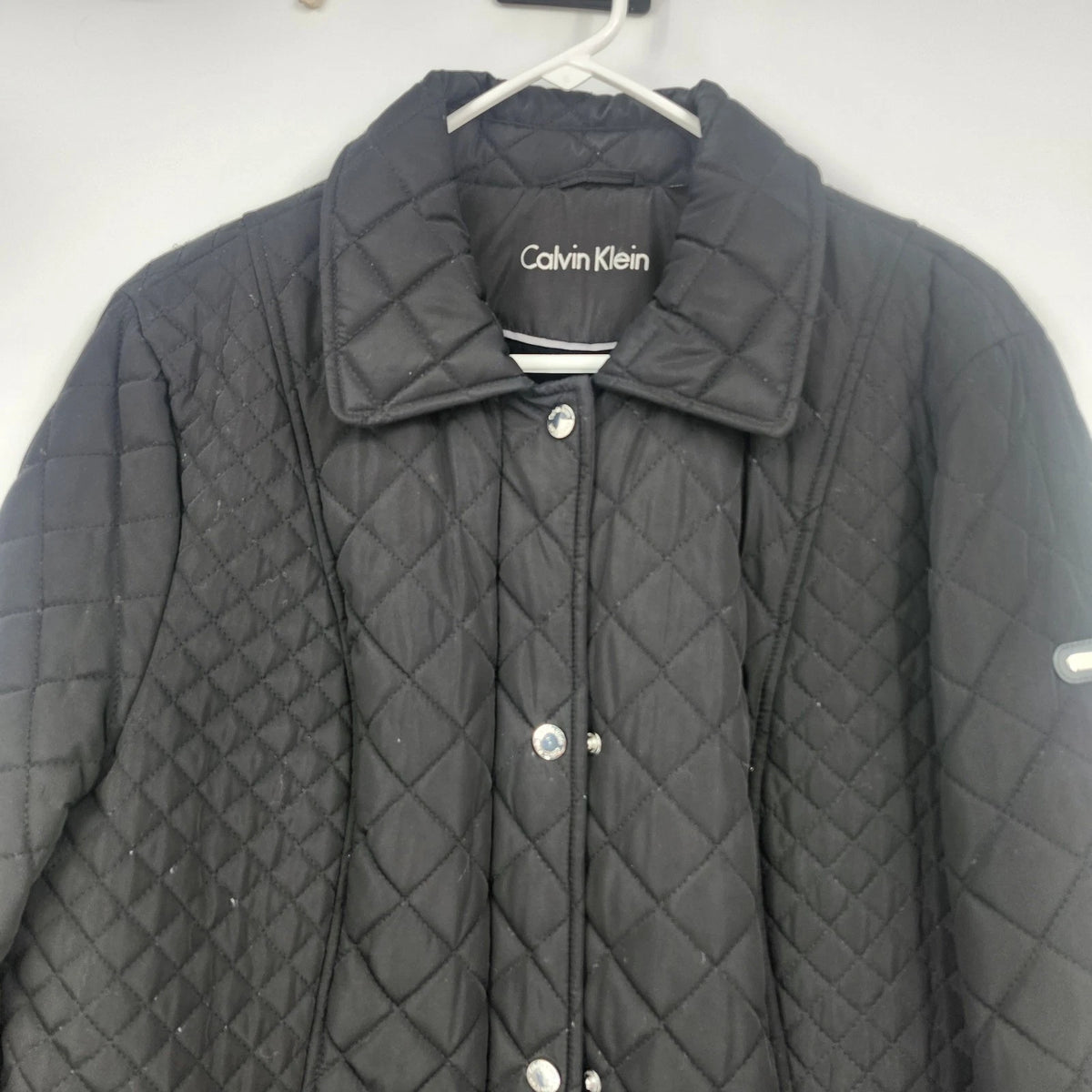 Calvin Klein Women's Quilted Jacket PXL Black Diamond Snap Front Faux Fur Lining