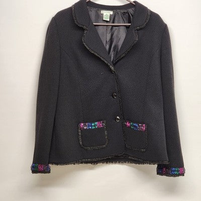 Laura Ashley Women’s XL Black Blazer Jacket Textured Sequins Trim Career Coat