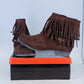 Bucco Capensis Fawn Ankle Boots Brown Faux Suede Studded Fringe Women 8.5