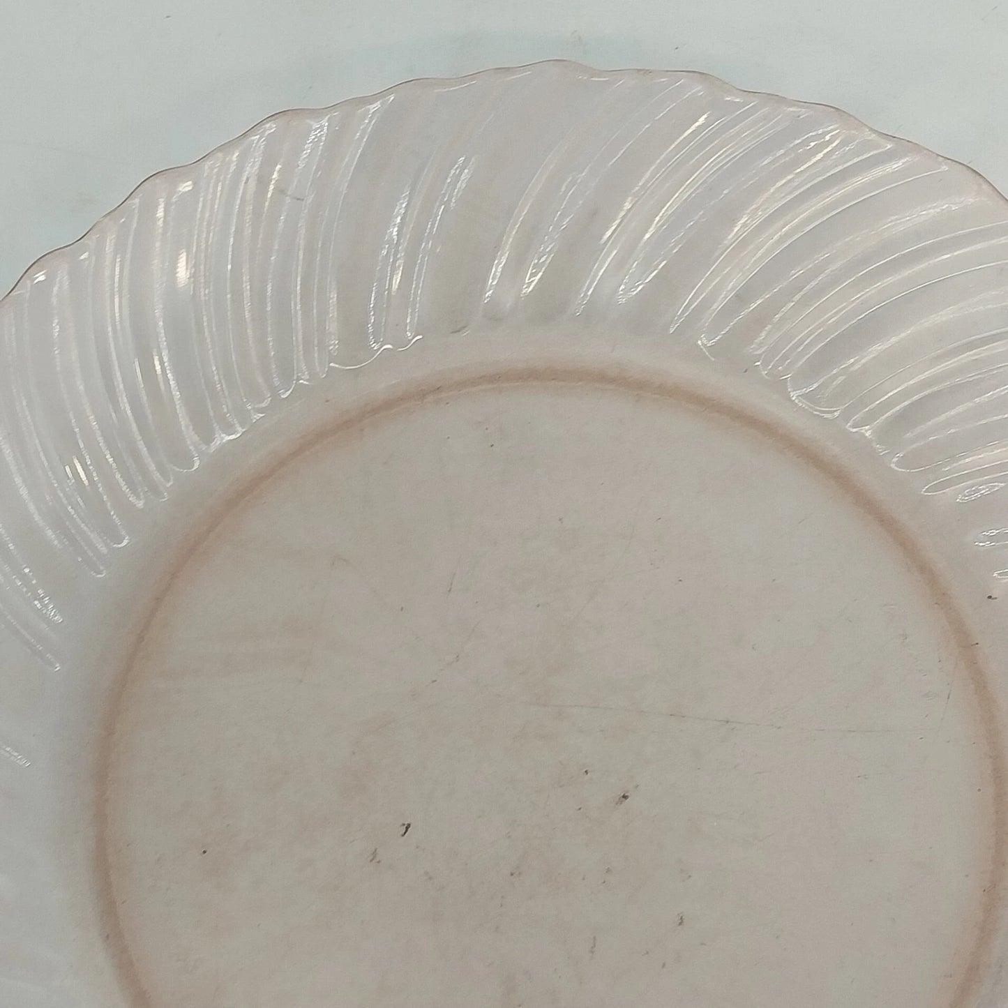 Fortecrisa Pink Swirl Ribbed Glass Coupe Soup Bowl 8.5” MCM Tableware Mexico Vtg