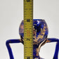 Art Nouveau Bohemian Cobalt Blue Glass Vase with Heavy Gold Gilding – 8" Tall – Dual Handles & Globe Top – Vintage European Display Piece