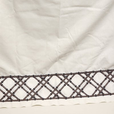Martex Luxor Solid White Twin Flat Sheet w Embroider Brown Bamboo Lattice Edge