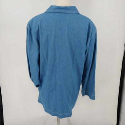 Koret City Blues Denim Shirt Jacket L Floral Embroidered Long Sleeve Women's