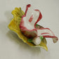 Ceramic Floral Tea Light Candle Holder Leaf Plate Red White Flower Chadwick Vtg