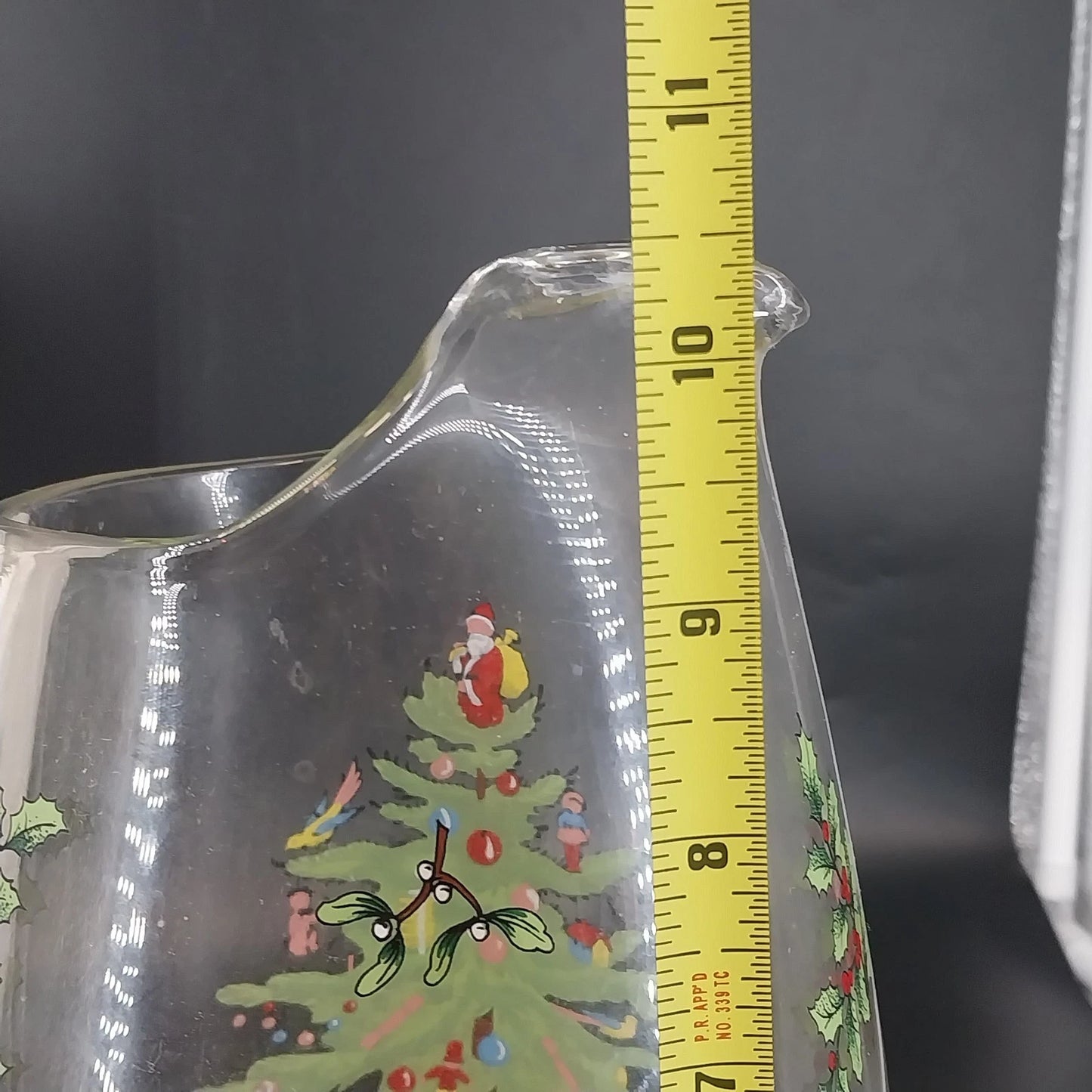 Spode Christmas Tree Santa Holly Clear Glass Ice Lip Pitcher 2½ Qt 10½" Vintage