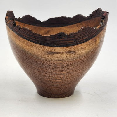 Hand Turned Walnut Wood Live Edge Bowl 5.75"x5" Signed 1990s Accent Decor