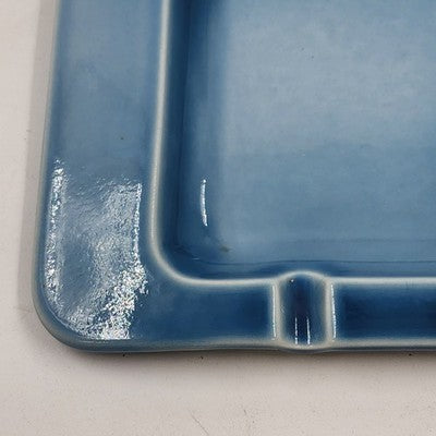 Rookwood Art Pottery Vintage MCM Teal Blue White Ashtray 8.75" Square Repaired