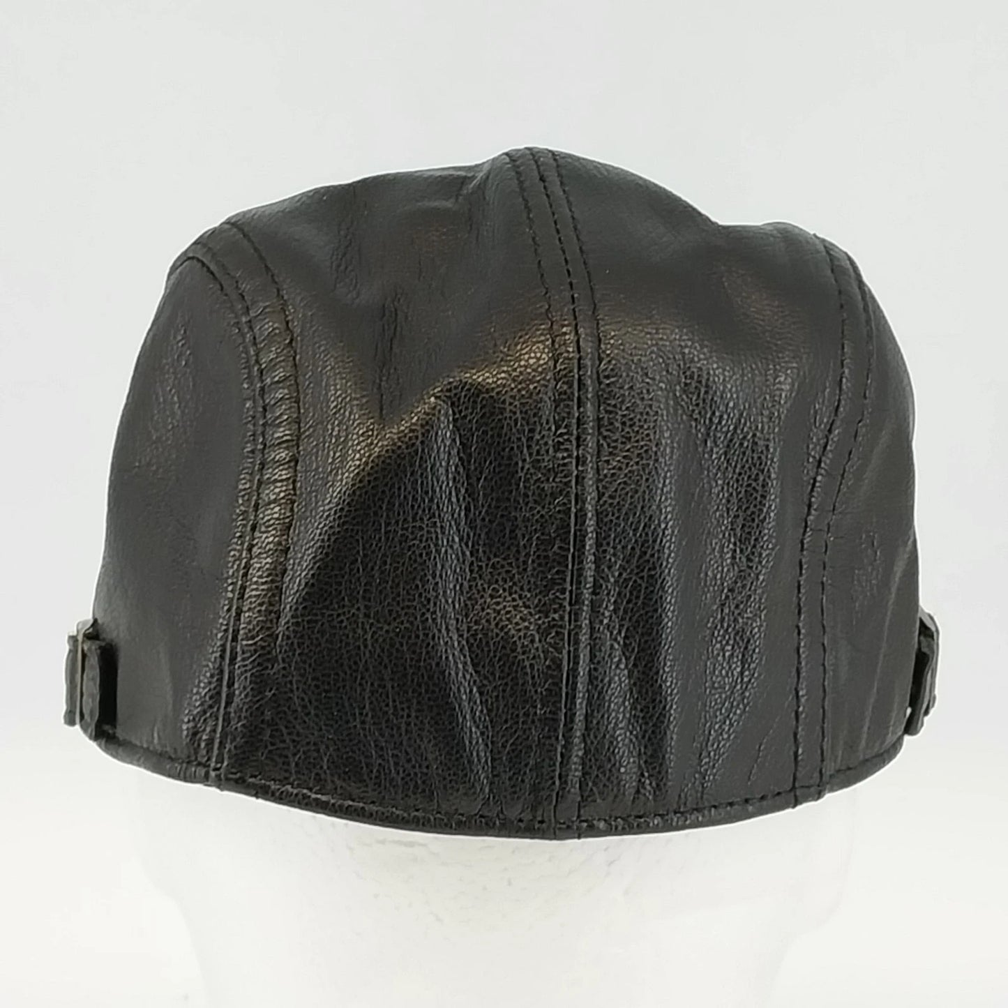 Men's Sheepskin Leather Newsboy Cap Black Ivy Flat Hat XL Adjustable Side Buckle