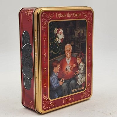Oreo Cookie Tin 8"x6" 1994 Christmas Unlock The Magic Grandfather Remembers
