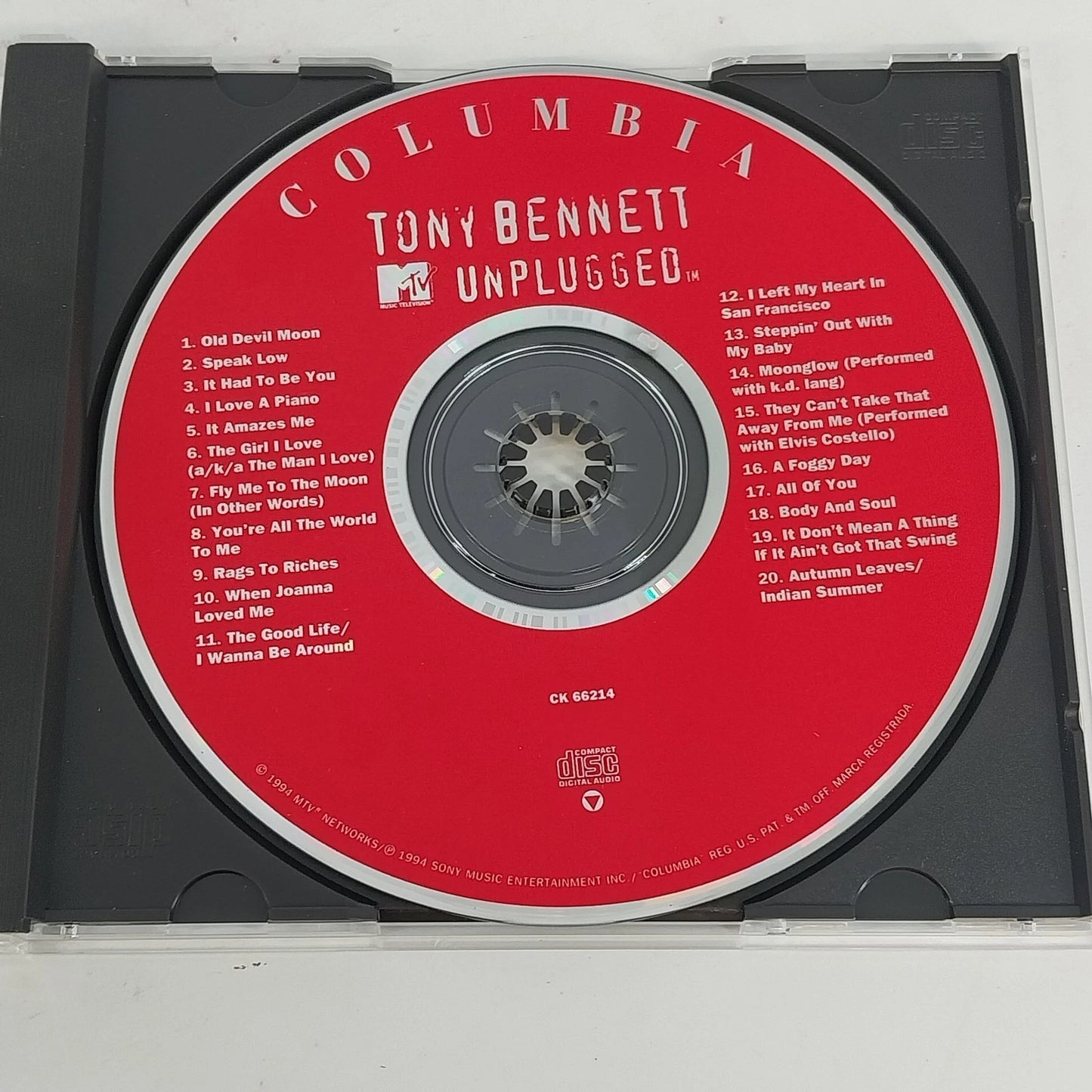 Tony Bennett MTV Unplugged CD 1994 Columbia Record Jazz Pop Vocal Album 20 Track