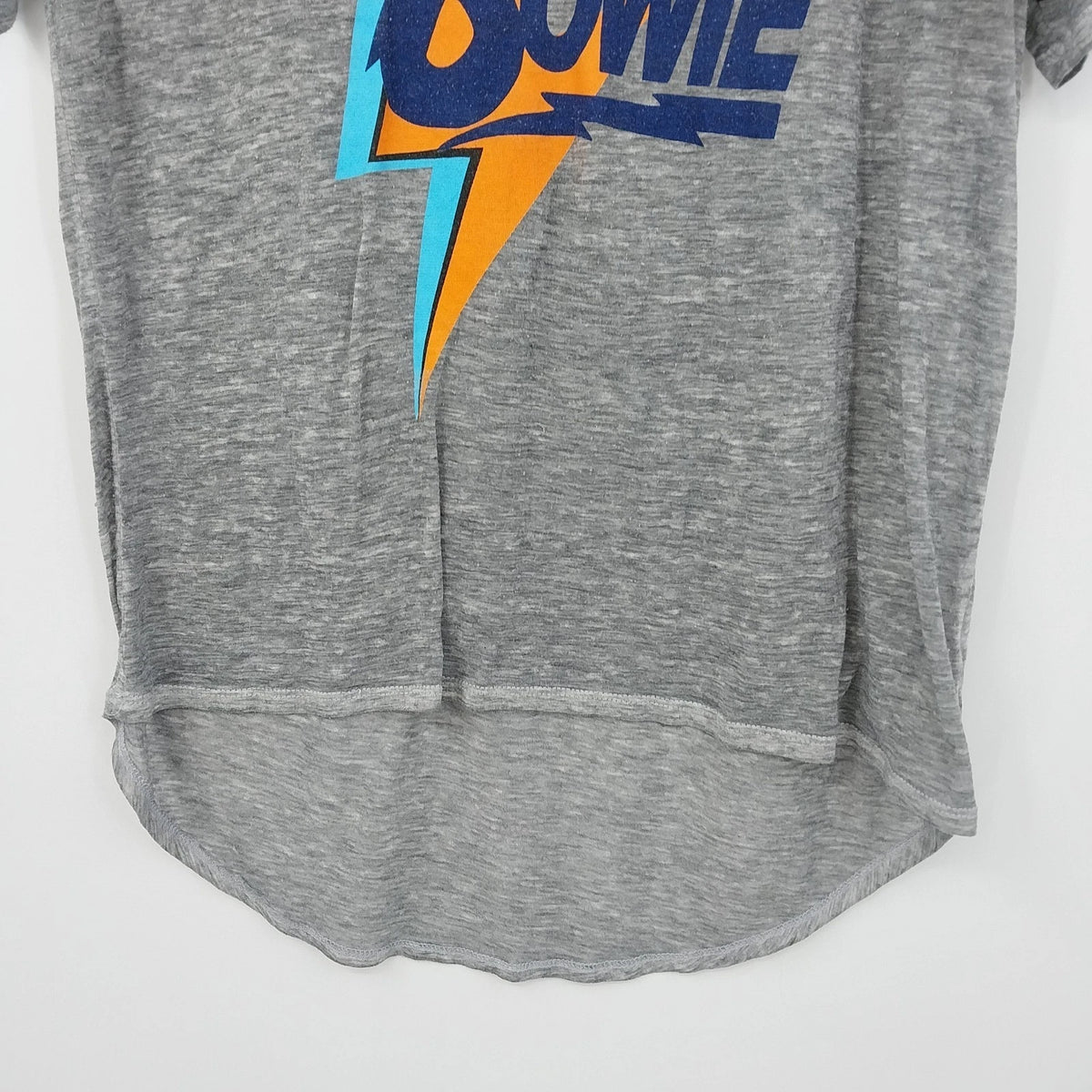 David Bowie Graphic V-Neck T-Shirt Women's XL Gray Burnout Hi-Low Varsity Tee