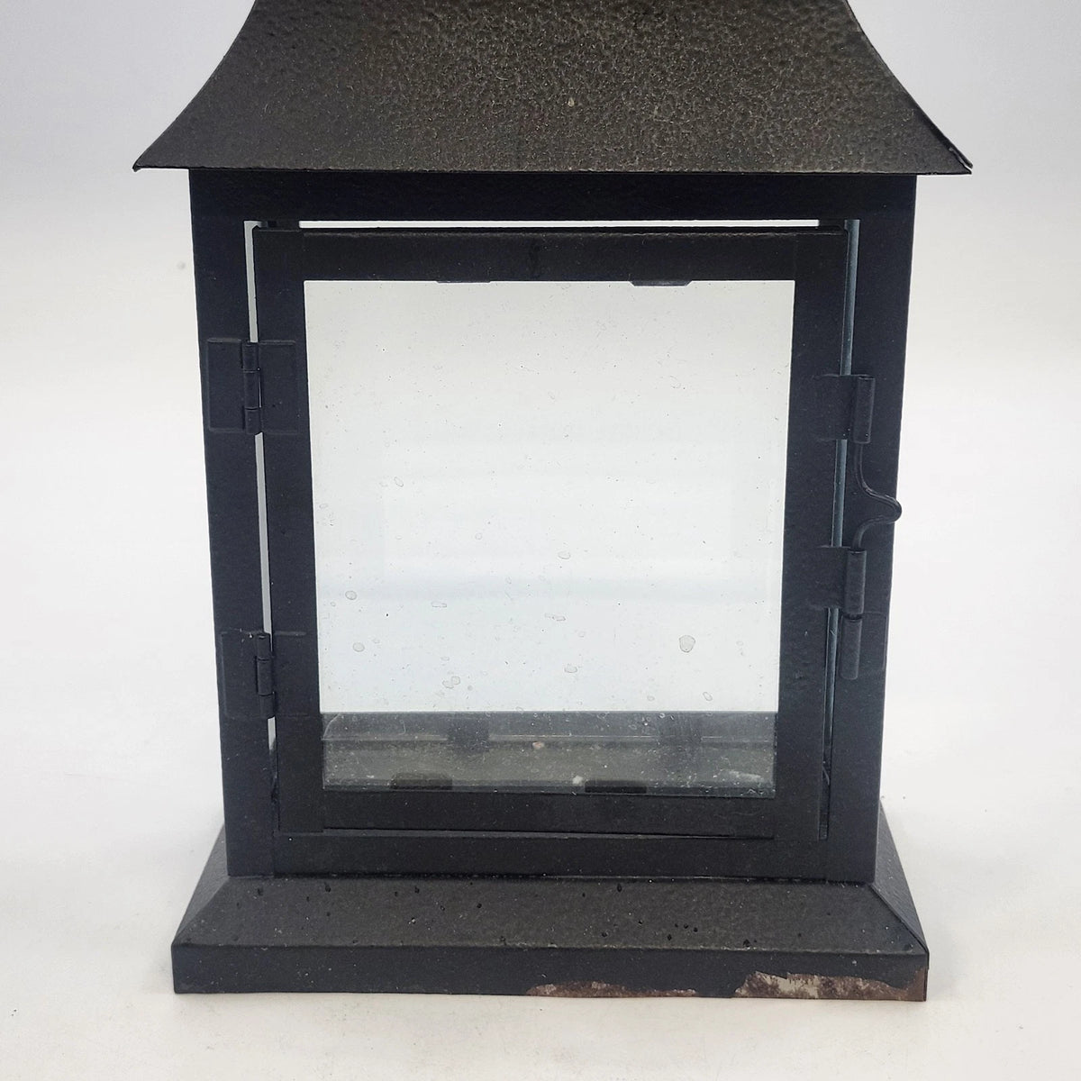 Candle Lantern 13" Black Metal Glass Rustic Farmhouse Hanging Pagoda /Tabletop