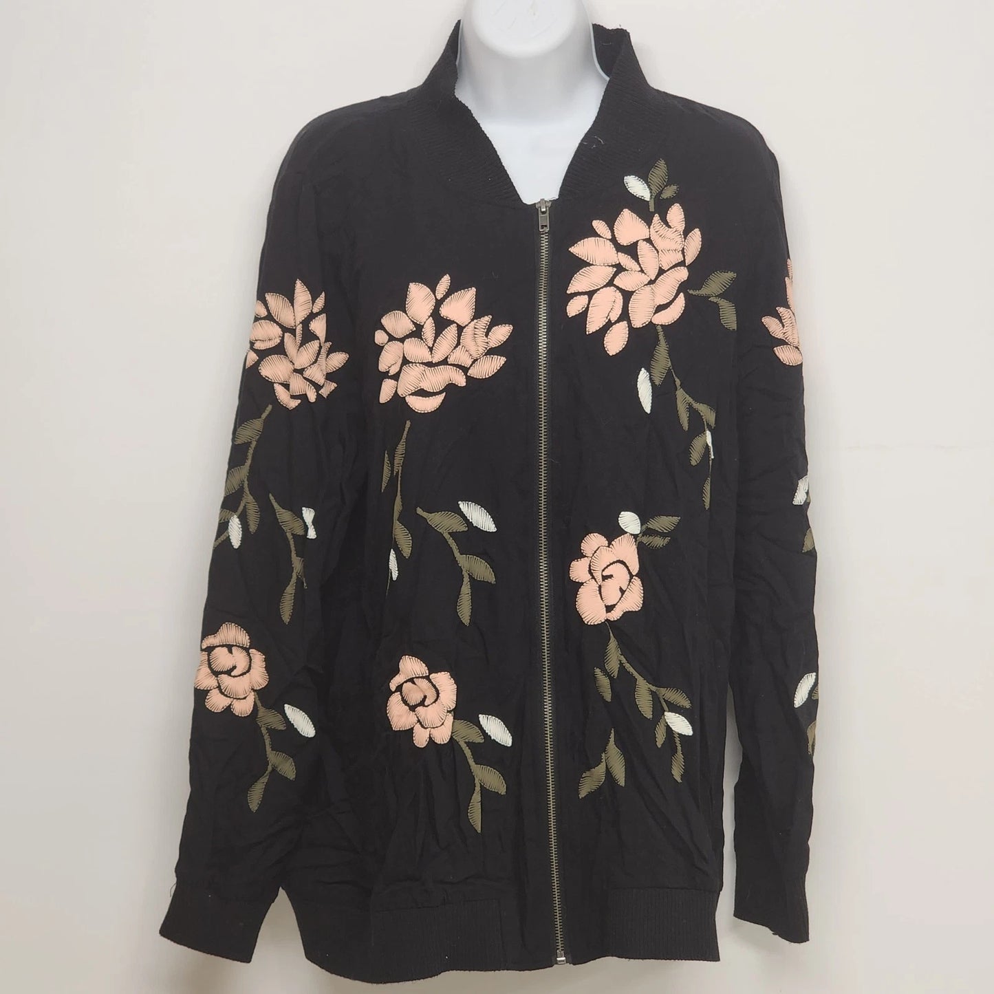 Living Doll Floral Zip Up Jacket XL Black Y2K Goth Fairy Top