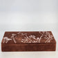 Floral Embroidered Jewelry Box Mirror Brown Fabric Case Floral Pink Felt Lining