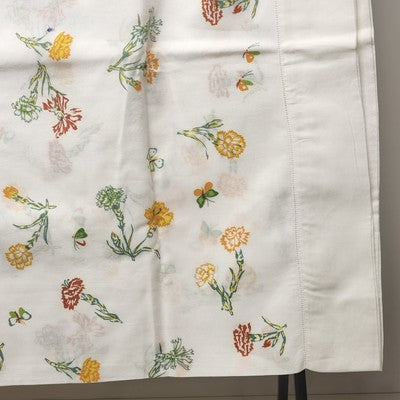 White Twin Size Flat Top Sheet Coverlet Red Yellow Floral & Butterflies Motif