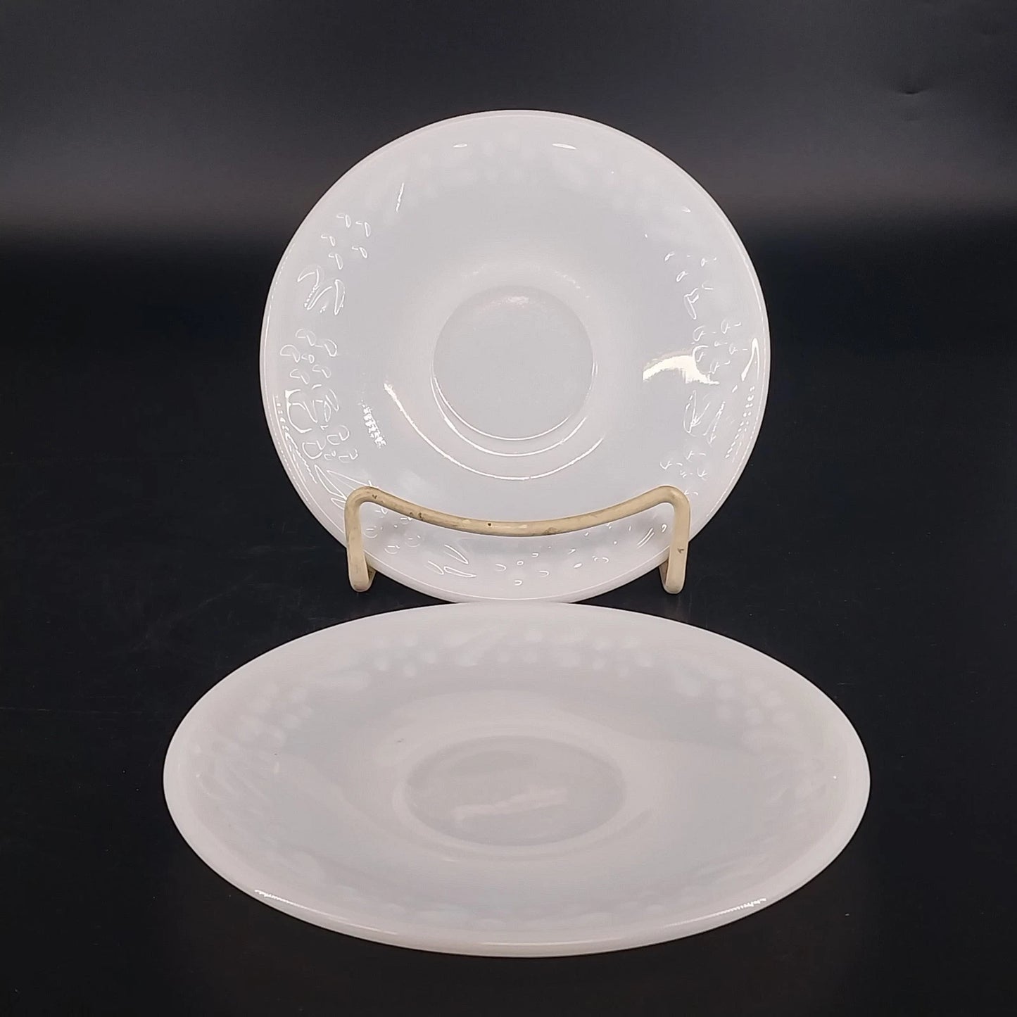 Vintage Hazel Atlas Milk Glass Saucers Grape Floral Set of 2